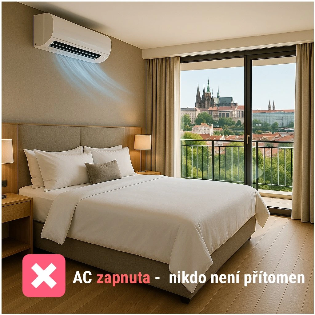 AC zapnuta – hosté v pokoji